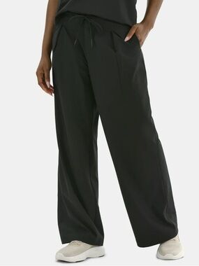 Avia High-Rise Pleated Wide-Leg Dance Pants Black Nylon Micro-Fiber Medium
